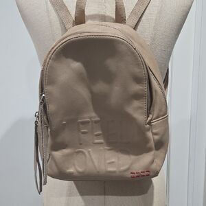 Pre-Loved Small Tan Backpack with Character – Ideal Upcycle Project - Peace Love